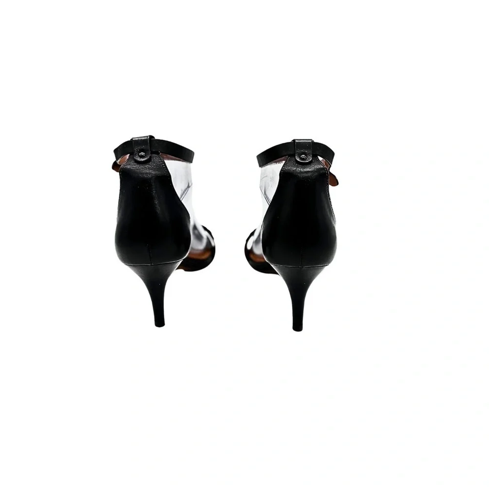 COACH Black Leather Metal and Flower Accents Ankle Strap Heels 2.5'' Size: 37.5